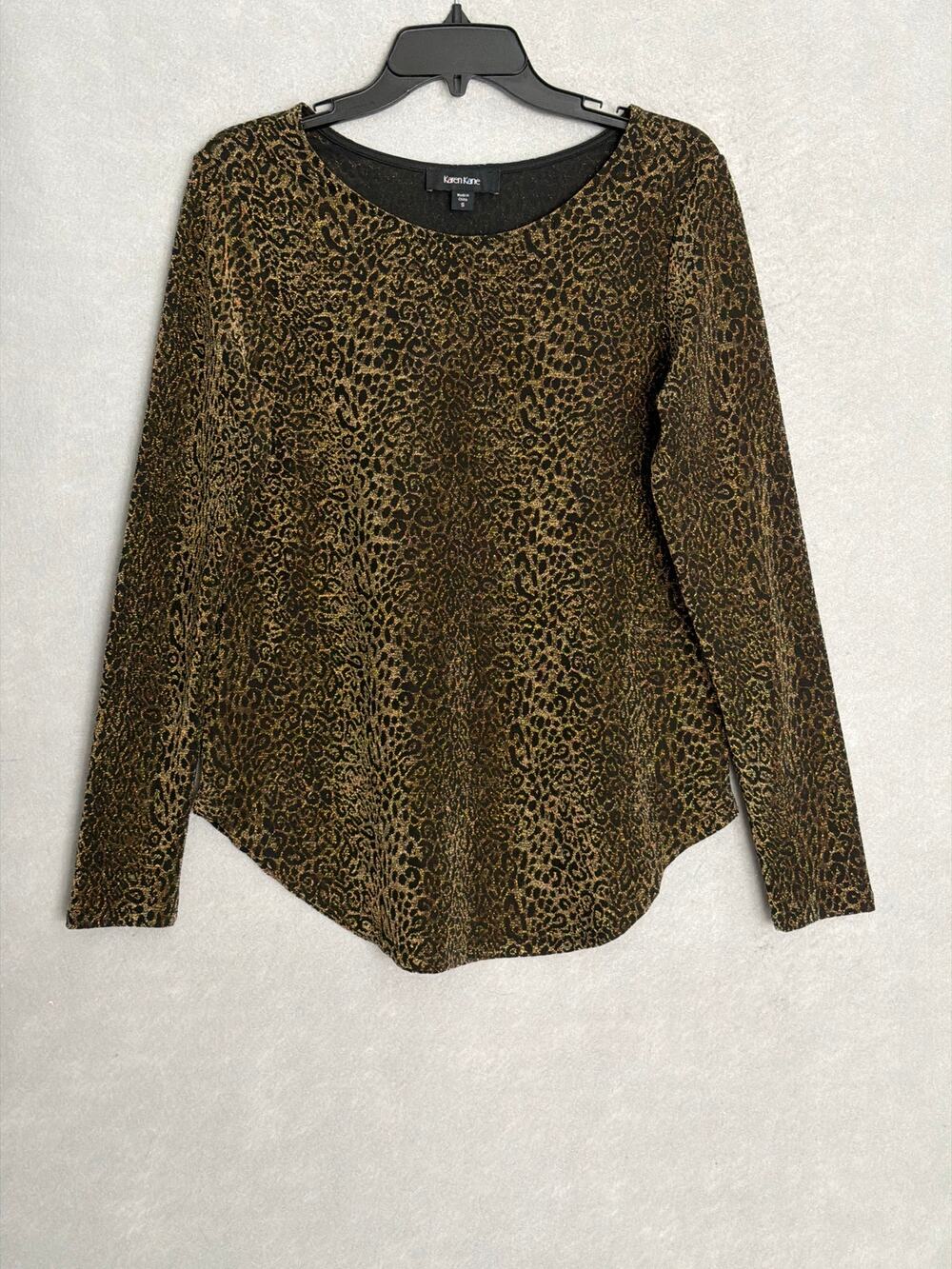 Karen Kane Shirttail Metallic Top Long Sleeve Black/Gold Women's Small NEW